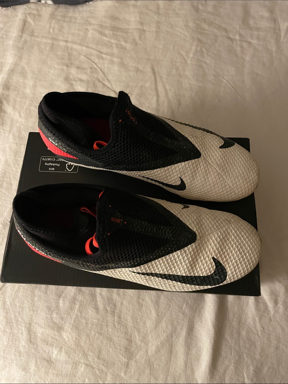 Nike Football PHANTOMVSN Cleats in White, Black and Red Accent